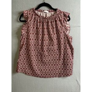 Les Femme Top Women's Medium Ruffle Sleeve‎ Geometric Print Sleeveless